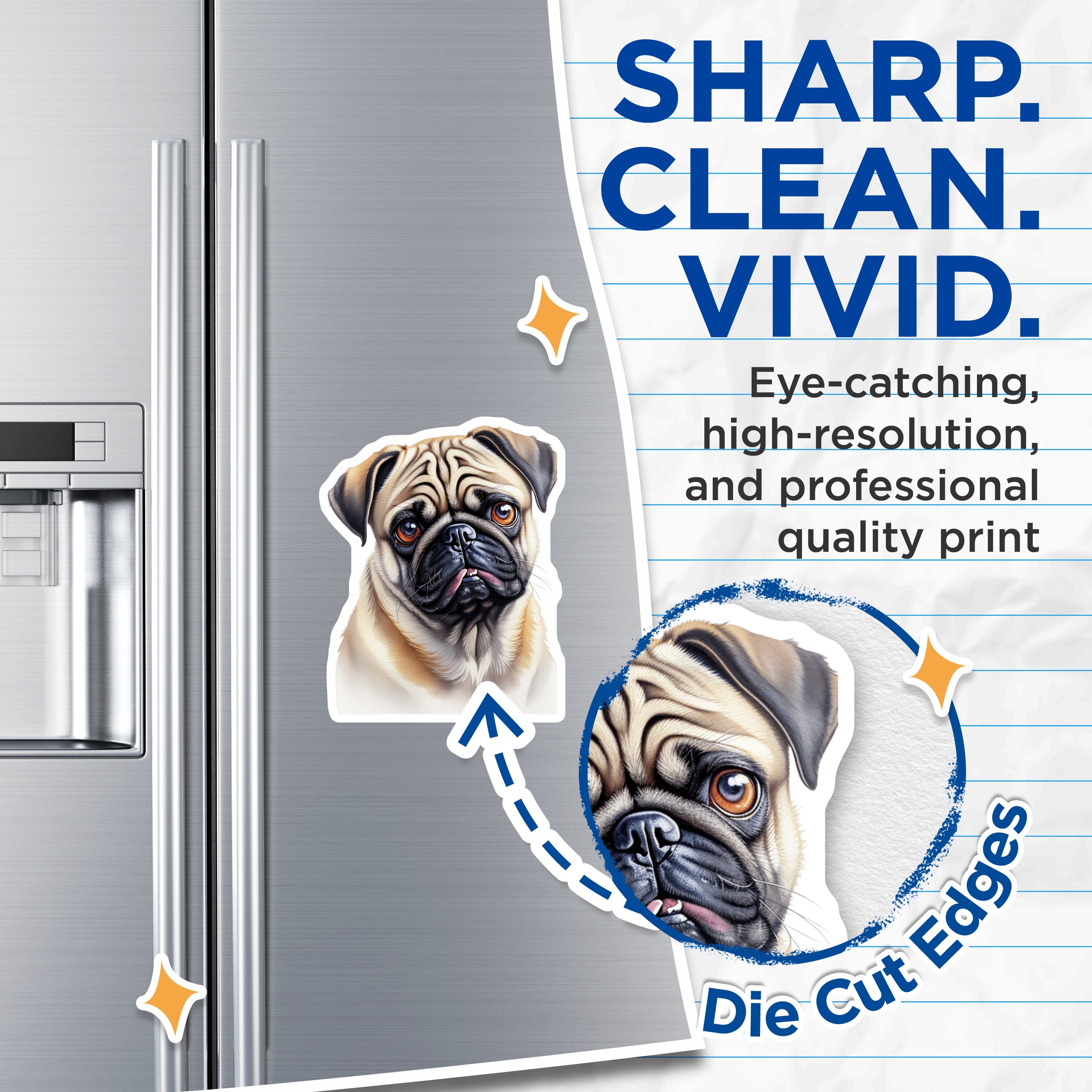 (2 Pack) Pug Dog Magnets - Cute Pug Lover Decor - Pet Owner Refrigerator Art - Animal Fridge Accessory - 5 Inches On Longest Side - Thick Durable Magnet - Made in USA - MAG37549