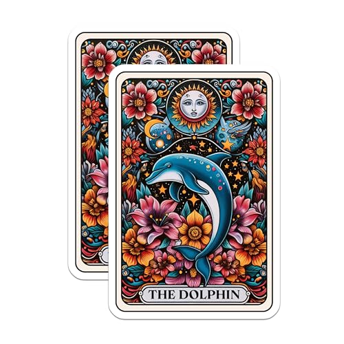 (2 Pack) The Dolphin Stickers - Floral Design Stickers - Ocean-Themed Art Stickers - 5" On Longest Side - Sticks to Smooth Flat Surfaces - Made in USA - BMCS4453