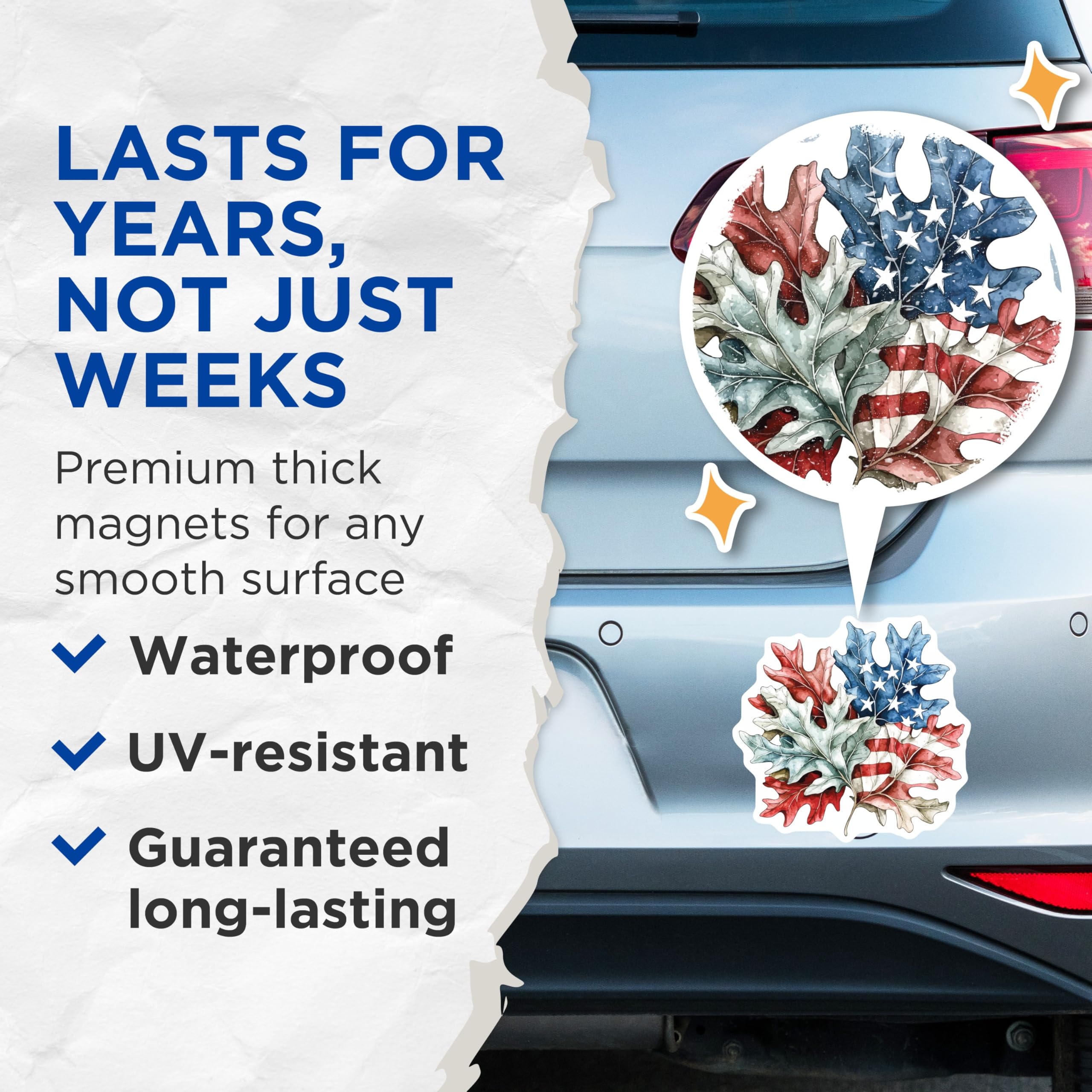(2 Pack) American Flag Leaf Magnets - Patriotic Oak Foliage Decor - USA Pride Autumn Emblem - 5 Inches On Longest Side - Thick Durable Magnet - Made in USA - MAG19926