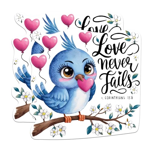 (2 Packs) Love Never Fails Stickers - 1 Corinthians 13:8 Christian Positive Decals - 5 Inches On Longest Side - Premium Vinyl Decal - Sticks to Any Smooth Flat Surface - Made in USA - BMCS2307