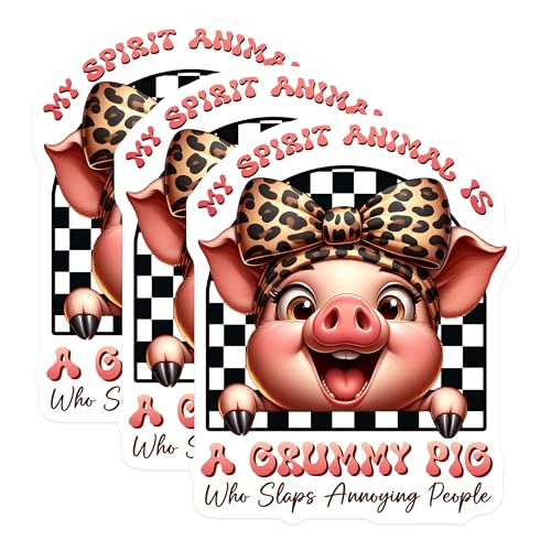 (3 Pack) Funny Pig Decals - Grumpy Pig Laptop - My Spirit Animal Decal - 3 Inches On Longest Side - Easy Peel & Apply - Made in USA - 3MCS6696