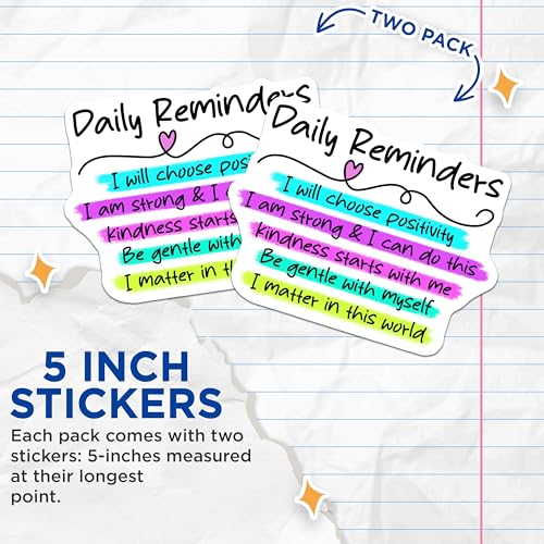 (2 Pack) Daily Reminders Stickers - Motivational Quotes - Mental Health Awareness - 5" On Longest Side - Sticks to Smooth Flat Surfaces - Made in USA - BMCS8319