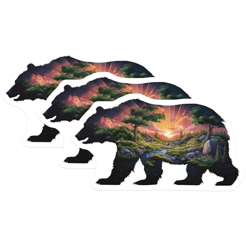 (3 Pack) Bear Decals - Nature Landscape Decals - Laptop Decal Stickers- 3 Inches On Longest Side - Easy Peel & Apply - Made in USA - 3MCS5883