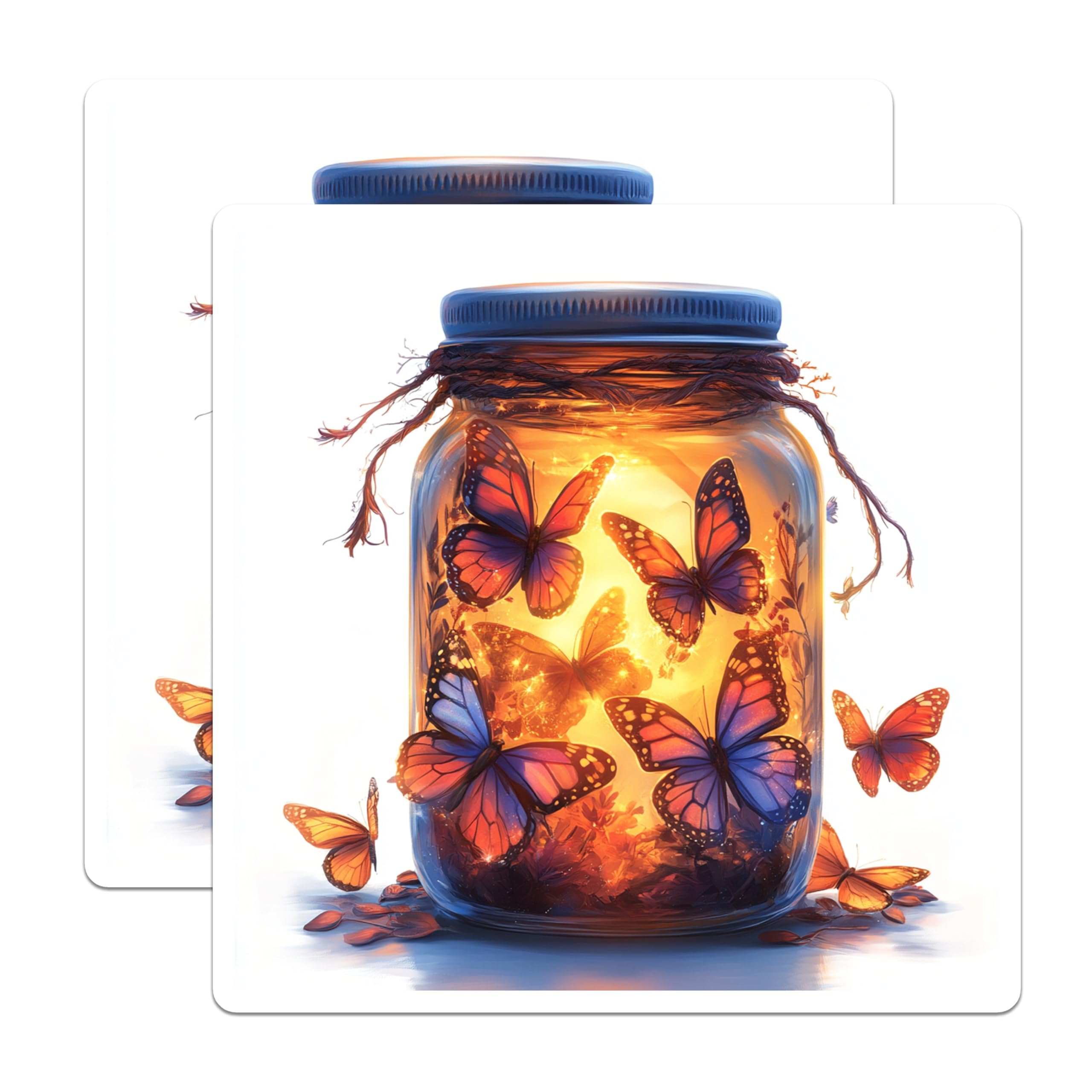 (2 Pack) Glowing Butterfly Magnets - Mason Jar Art Decor - Enchanted Fairy Core Kitchen - Refrigerator Locker - 5 Inches On Longest Side - Thick Durable Magnet - Made in USA - MAG26430