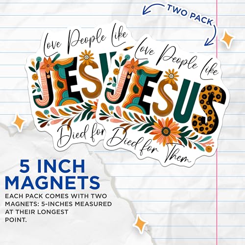 (2 Pack) Love People Like Jesus Magnets - Inspirational Christian - Faith-Based Decor - Motivational - 5" On Longest Side - for Cars, Refrigerators, Lockers - Made in USA BMCS3119