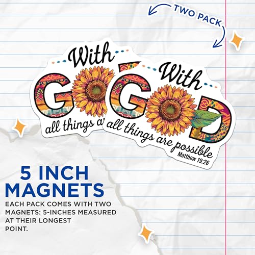 (2 Pack) with God All Things are Possible Magnets - Inspirational Decor - Motivational Magnet Set - 5" On Longest Side - for Cars, Fridges, Toolboxes - Made in USA - MAG6686