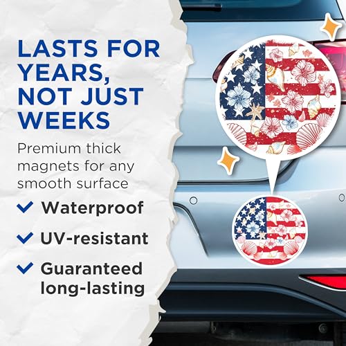 (2 Pack) USA Flag Magnets Magnets - Patriotic Beach Theme - Seashell Design - 5" On Longest Side - Made in USA - Sticks to Refrigerators & Metal Surfaces - MAG8982