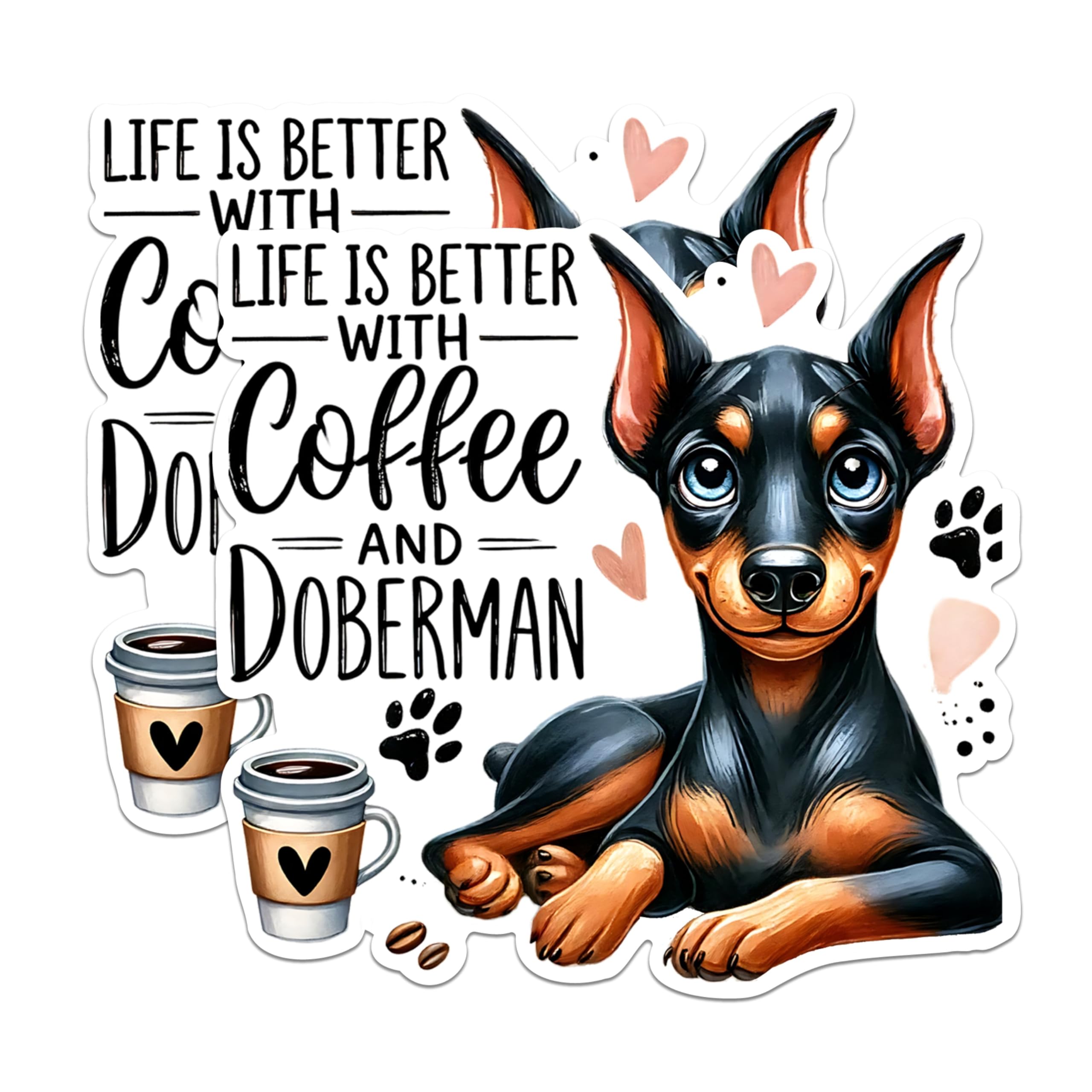(2 Packs) Life is Better with Coffee and Doberman Magnets - Doberman Dog Breed Magnets - 5 Inches On Longest Side - Premium Magnet - for Fridges, Toolboxes, Cars - Made in USA - MAG2380