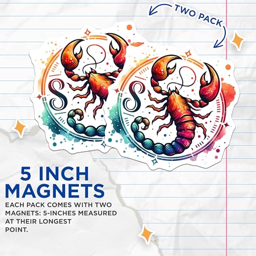 (2 Pack) Scorpio Zodiac Magnets - Horoscope Decor - Astrological Sign Home and Office Decoration - 5" On Longest Side - for Cars, Fridges, Toolboxes - Made in USA - MAG6899