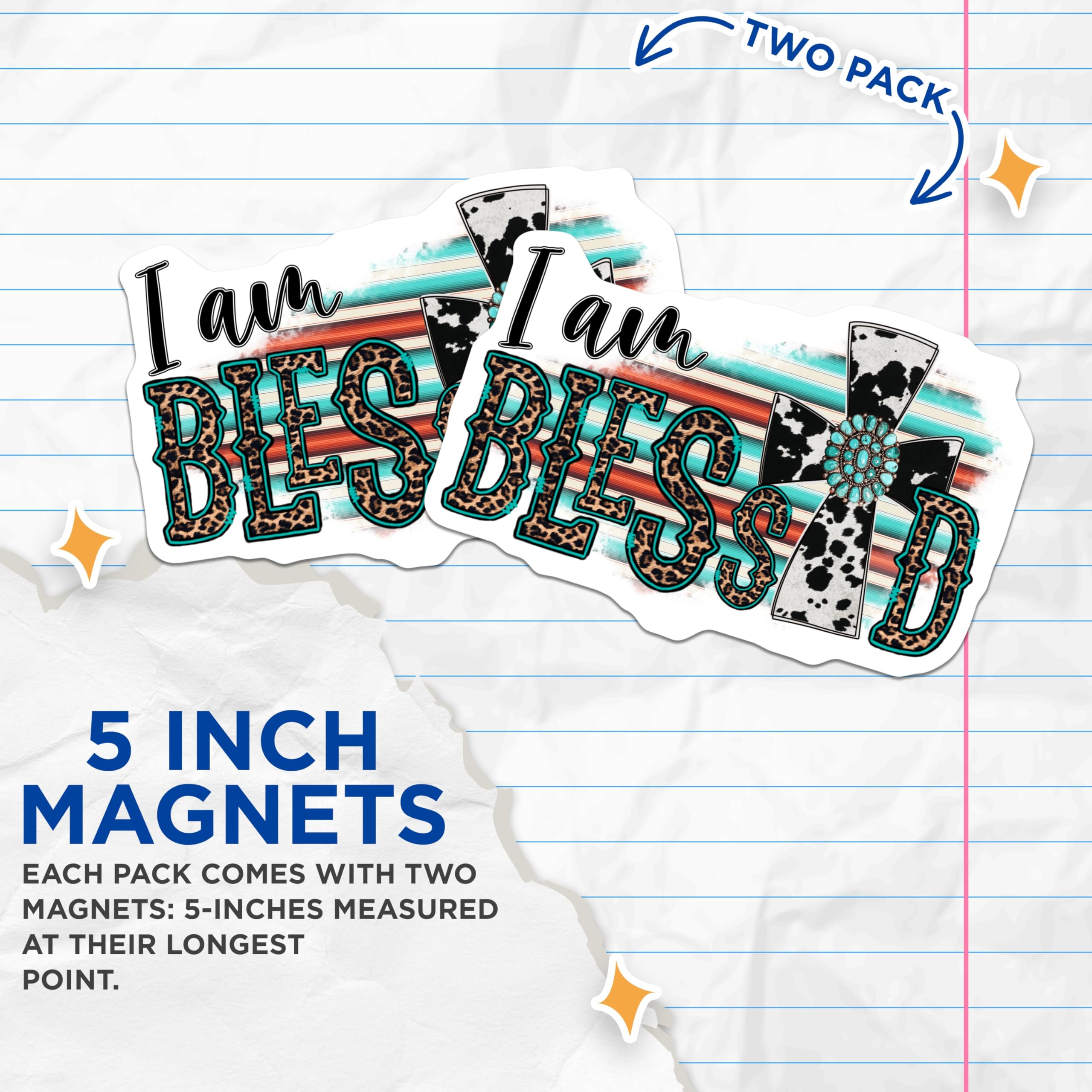 (2 Pack) I am Blessed Magnets - Western Cowgirl Decor - Faith Based Inspiration - 5 Inches On Longest Side - Thick Durable Magnet - Made in USA - MAG26850