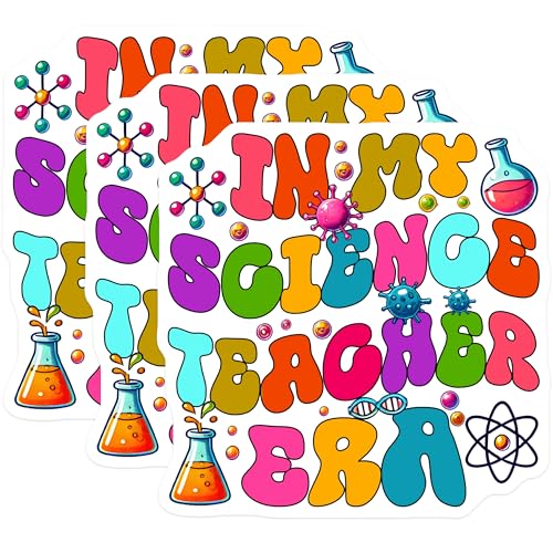 (3 Pack) Science Teacher Era Decals - Science Lover - Scientist Decal - 3 Inches On Longest Side - Easy Peel & Apply - Made in USA - 3MCS4435