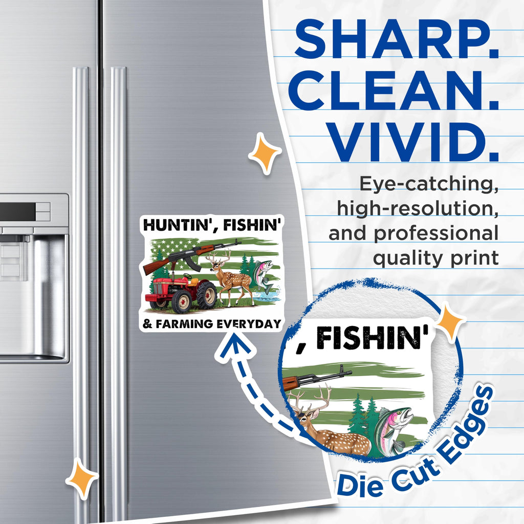 (2 Pack) Hunting Fishing Farming Magnets - Everyday Outdoor Lifestyle - Countryside Decor - 5" On Longest Side - Premium Magnet - for Cars, Refrigerators, Toolboxes, Lockers - Made in USA - MAG15230