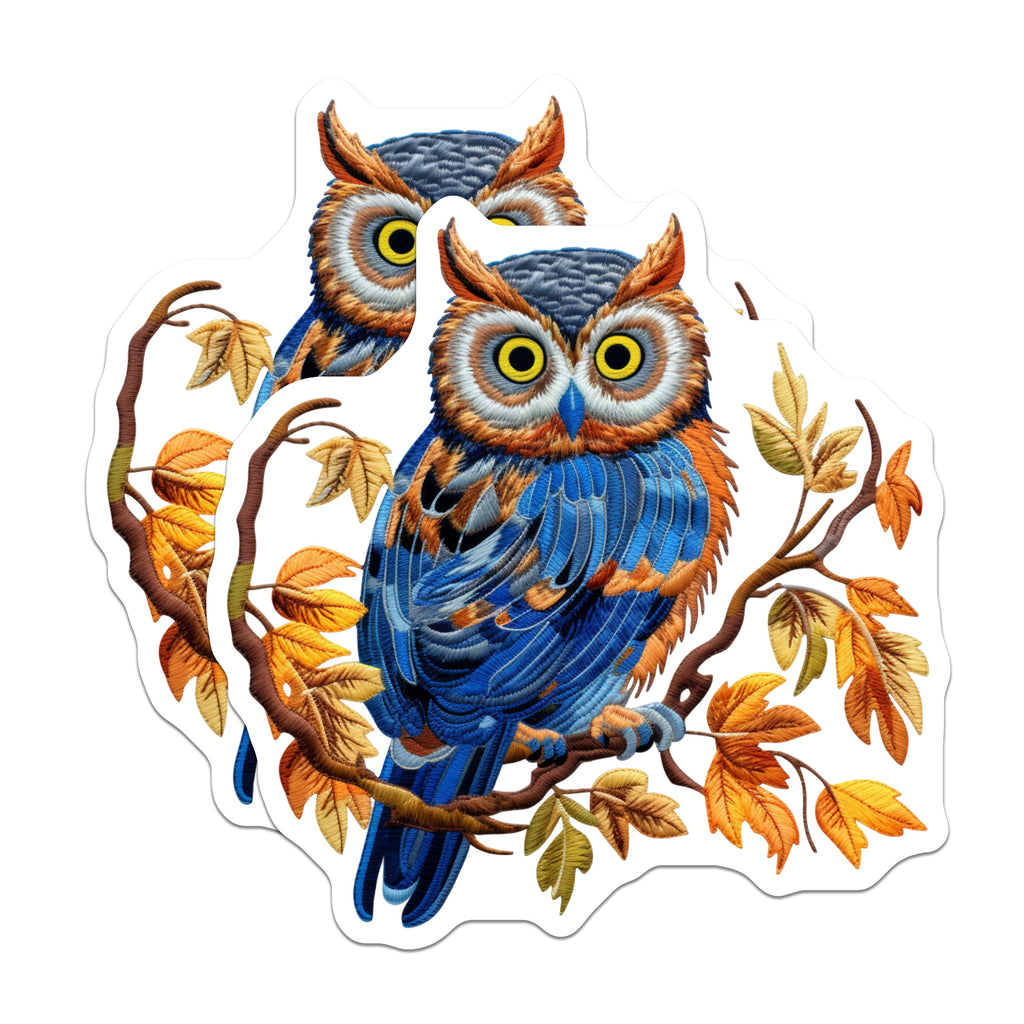 (2 Pack) Woodland Owl Magnets - Faux Embroidery Wise Bird Art - Autumn Nature Decor Fridge Locker - 5 Inches On Longest Side - Thick Durable Magnet - Made in USA - MAG38248
