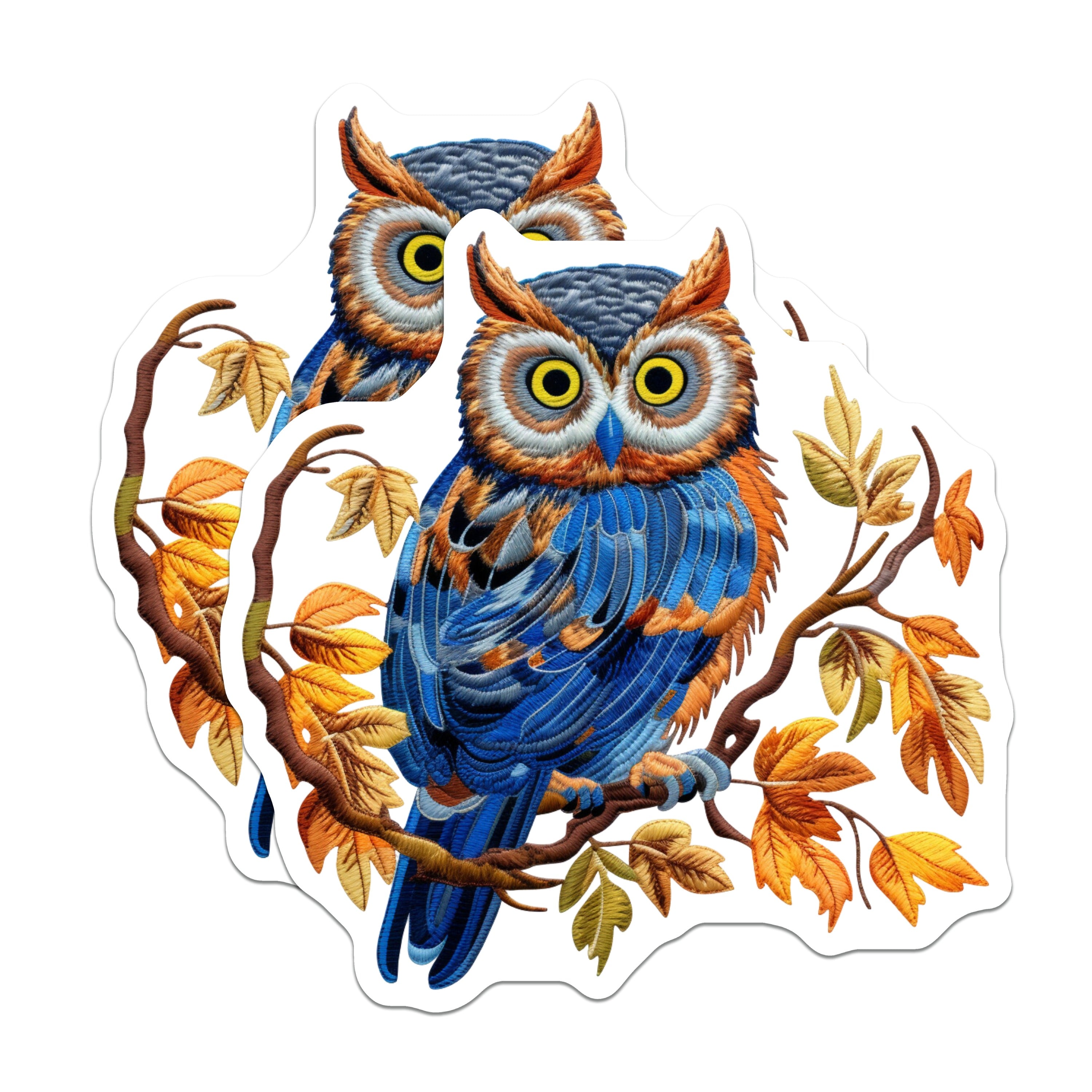 (2 Pack) Woodland Owl Magnets - Faux Embroidery Wise Bird Art - Autumn Nature Decor Fridge Locker - 5 Inches On Longest Side - Thick Durable Magnet - Made in USA - MAG38248