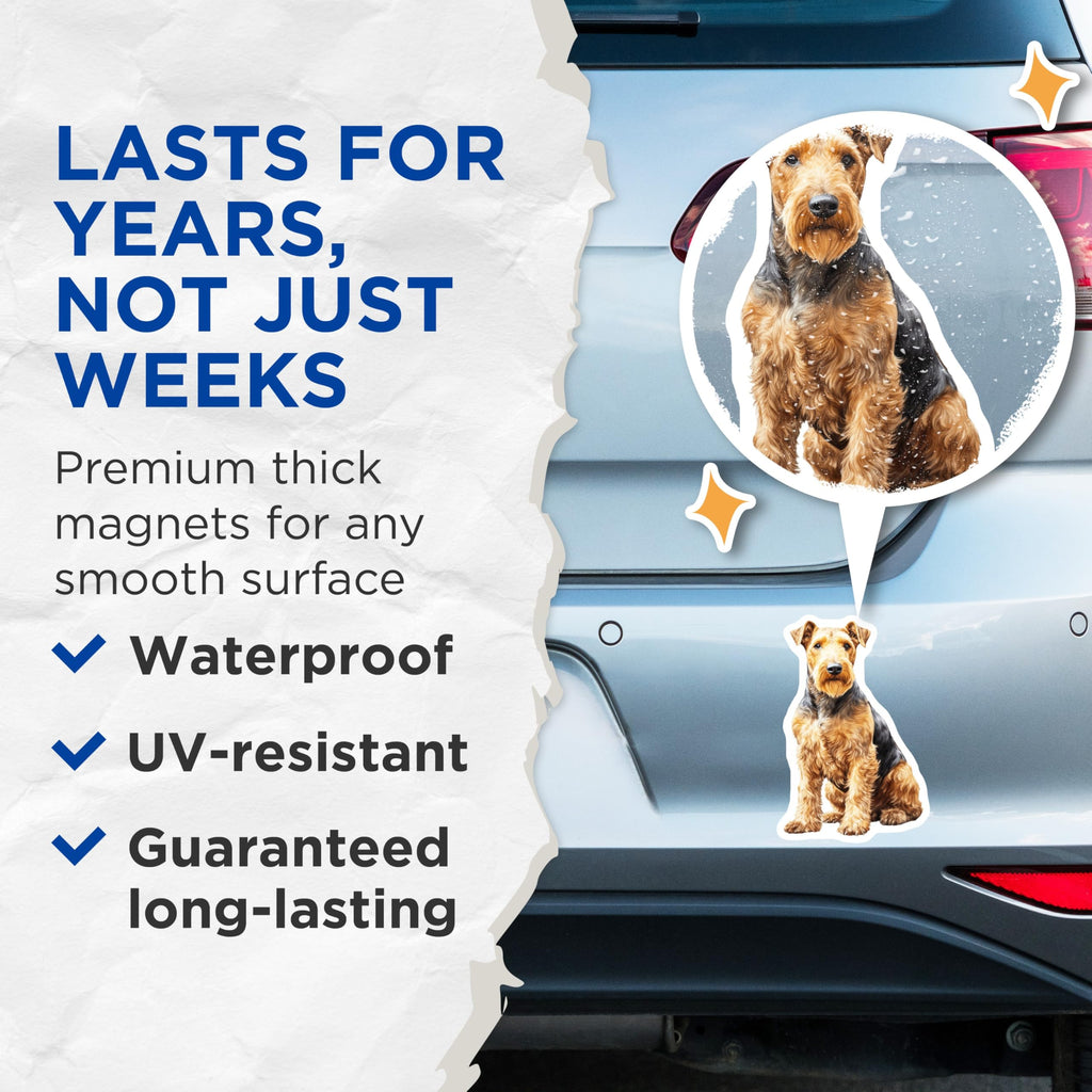(2 Pack) Airedale Terrier Magnets - Dog Lover Fridge Decor - Pet Portrait Art - Terrier Breed Accessory for Dog Moms Dads - 5 Inches On Longest Side - Thick Durable Magnet - Made in USA - MAG25402