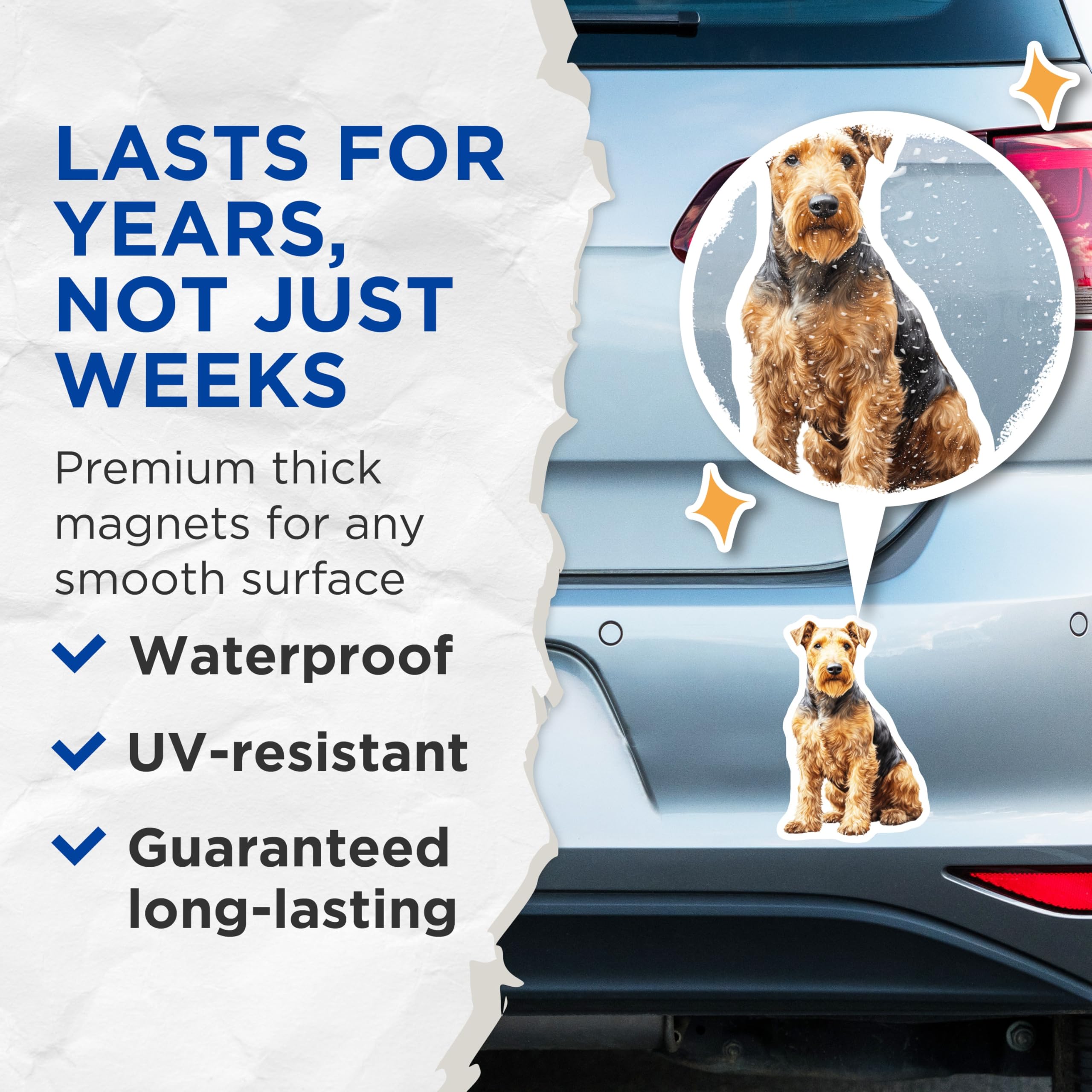 (2 Pack) Airedale Terrier Magnets - Dog Lover Fridge Decor - Pet Portrait Art - Terrier Breed Accessory for Dog Moms Dads - 5 Inches On Longest Side - Thick Durable Magnet - Made in USA - MAG25402