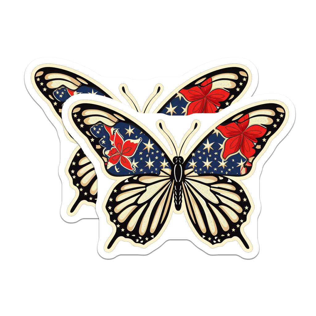 (2 Pack) Patriotic Butterfly Magnets - Americana Star Floral Decor - Summer Refrigerator Accent - 5 Inches On Longest Side - Thick Durable Magnet - Made in USA - MAG39628