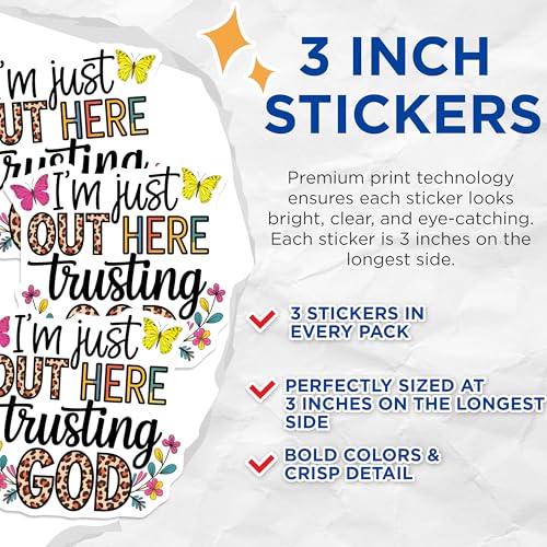 (3 Pack) Trusting God Decals - Religious Decal - Inspirational Message Decal - 3 Inches On Longest Side - Easy Peel & Apply - Made in USA - 3MCS2890