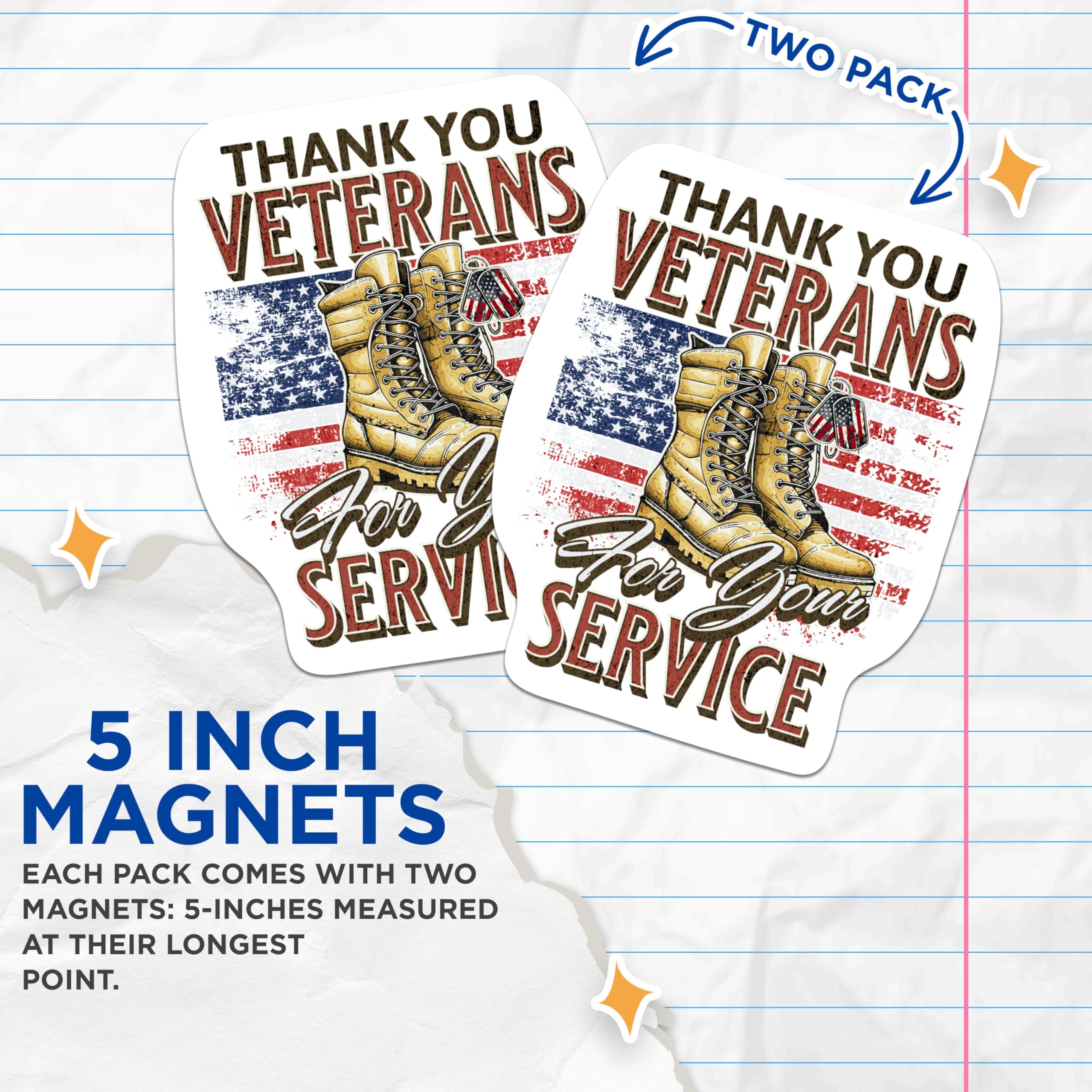 (2 Pack) Thank You Veterans for Your Service Magnets - USA Flag Army Military Service - 5 Inches On Longest Side - Premium Magnet - for Cars, Refrigerators, Toolboxes - Made in USA - MAG2197