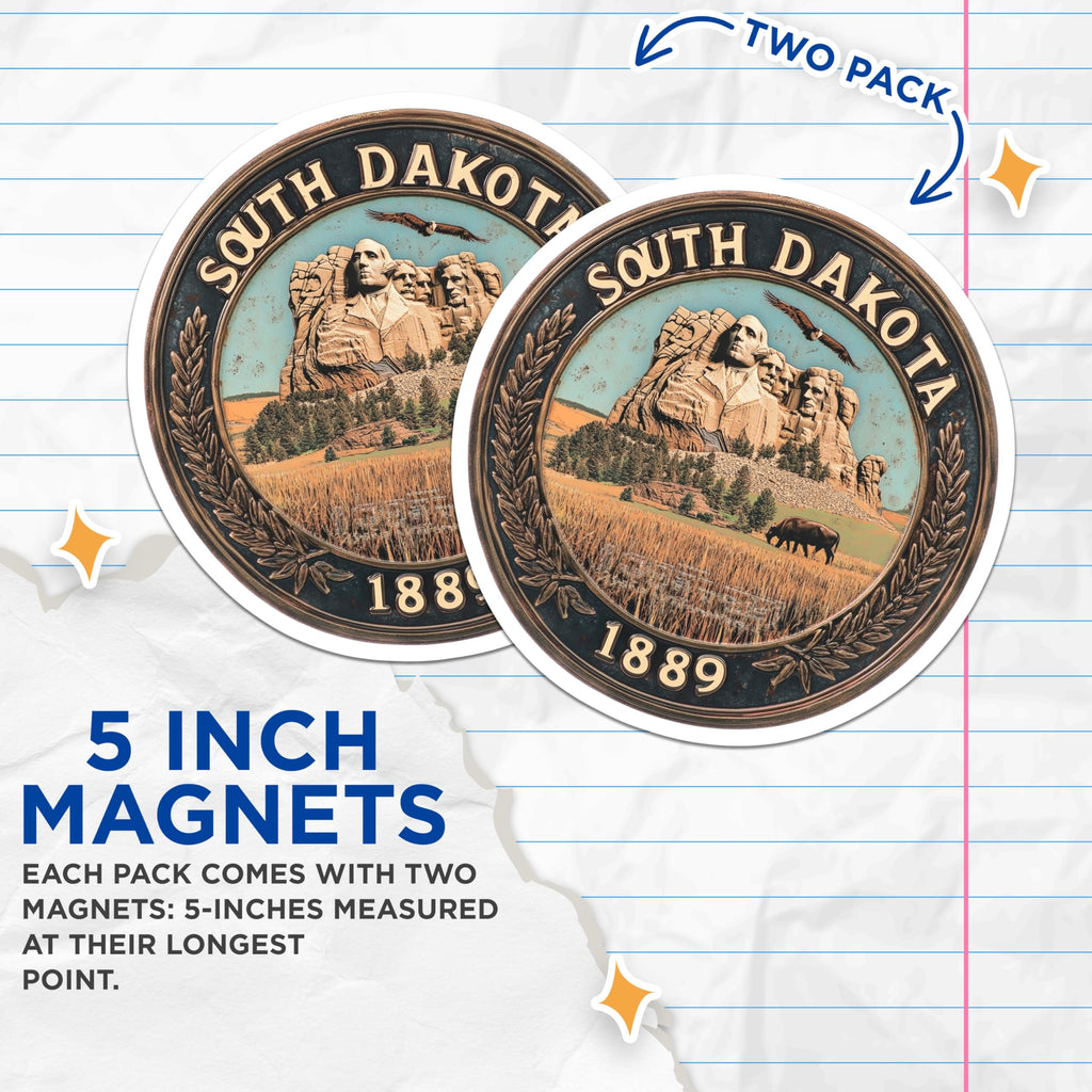 (2 Pack) South Dakota Magnets - Mount Rushmore - State Souvenir Fridge Decors - 5" On Longest Side - Premium Magnet - for Cars, Refrigerators, Toolboxes, Lockers - Made in USA - MAG15685