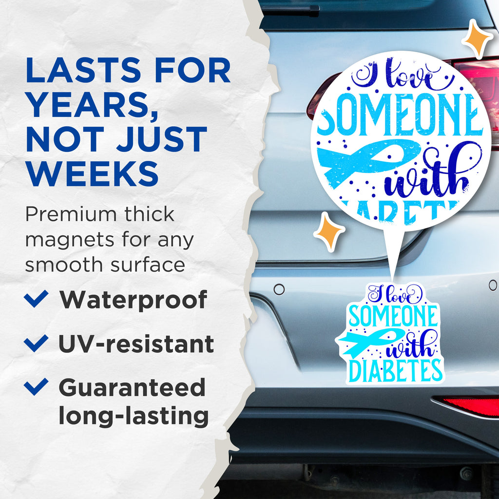 (2 Pack) I Love Someone with Diabetes Magnets - Blue Awareness Ribbon - Support Advocacy Decor - 5 Inches On Longest Side - Thick Durable Magnet - Made in USA - MAG36516