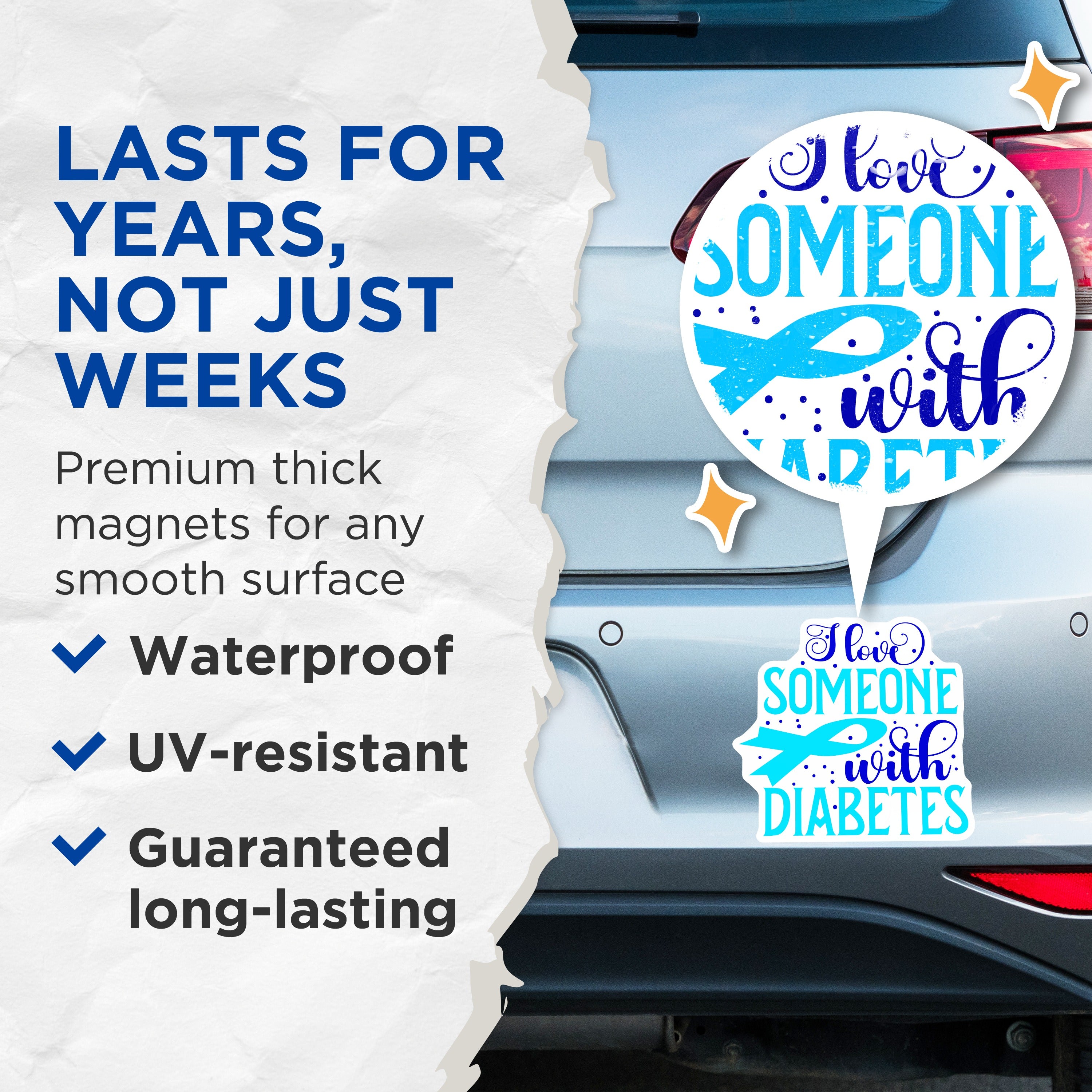 (2 Pack) I Love Someone with Diabetes Magnets - Blue Awareness Ribbon - Support Advocacy Decor - 5 Inches On Longest Side - Thick Durable Magnet - Made in USA - MAG36516