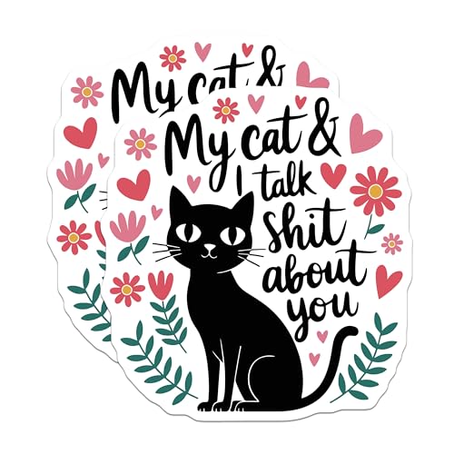 (2 Pack) My Cat and I Talk Stickers - Funny Cat Quotes Stickers - Cat Lover Decal - 5" On Longest Side - Sticks to Smooth Flat Surfaces - Made in USA - BMCS4828