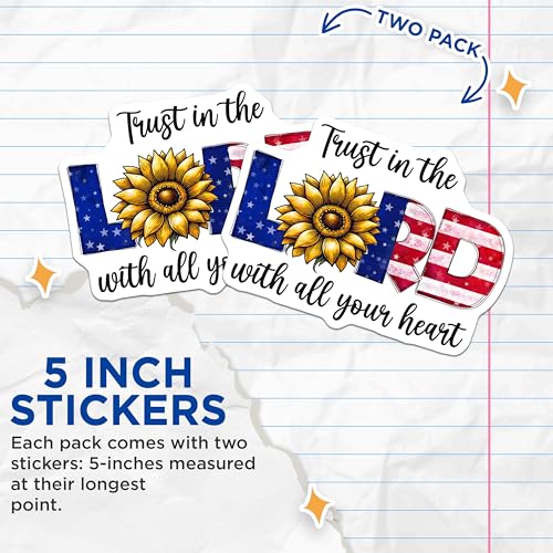 (2 Pack) Trust in The Lord Stickers - Faith Vinyl Decal - Inspirational Quote - 5" On Longest Side - Sticks to Smooth Flat Surfaces - Made in USA - BMCS7874