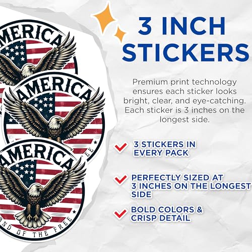 (3 Pack) American Eagle Decals - USA Patriotic Stickers - Land of The Free Laptop Decals - 3 Inches On Longest Side - Easy Peel & Apply - Made in USA - 3MCS1035