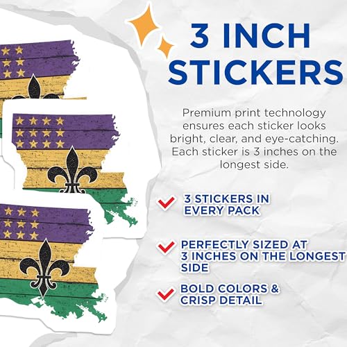 (3 Pack) Louisiana Decals - Fleur De Lis - State Pride Laptop Decal - 3 Inches On Longest Side - Easy Peel & Apply - Made in USA - 3MCS4413