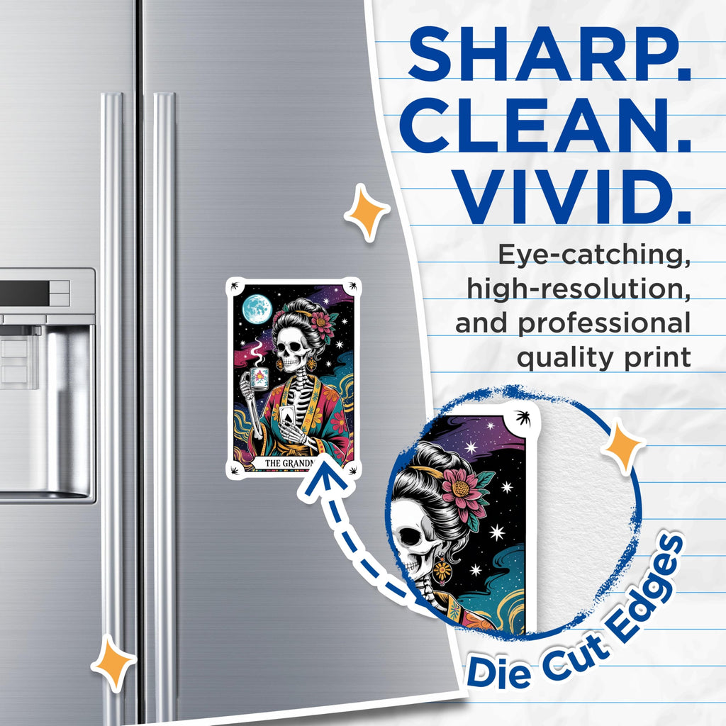 (2 Pack) The Grandma Tarot Card Magnets - Skeleton Day of the Dead Fridge Art - Cosmic Moon Witchy Kitchen Decor - 5 Inches On Longest Side - Thick Durable Magnet - Made in USA - MAG20441