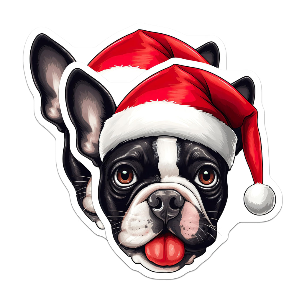 (2 Pack) Christmas French Bulldog Magnets - Boston Terrier Santa Dog Decor - Festive Pet Lover Stocking Stuffer - 5 Inches On Longest Side - Thick Durable Magnet - Made in USA - MAG25570