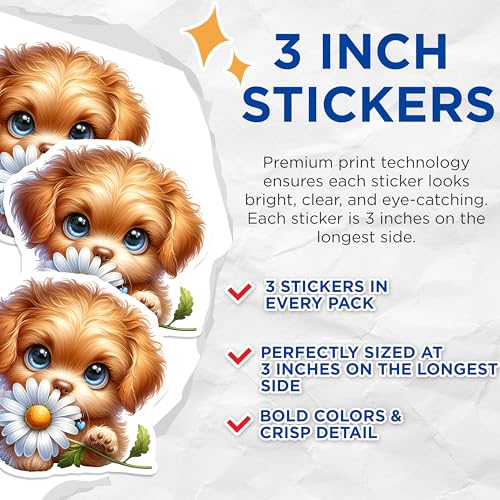 (3 Pack) Cute Puppy Decals - Adorable Dog Stickers - Laptop Decals - 3 Inches On Longest Side - Easy Peel & Apply - Made in USA - 3MCS8158