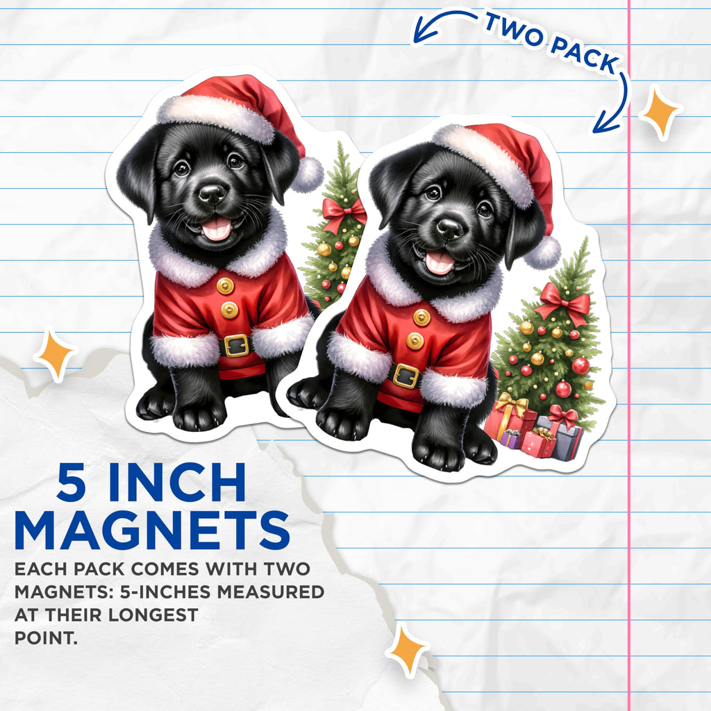 (2 Pack) Black Lab Puppy Magnets - Santa Dog Christmas Decor - Holiday Xmas Refrigerator Fun - Cute Pet Animal Lovers Accent - 5 Inches On Longest Side - Thick Durable Magnet - Made in USA - MAG24289