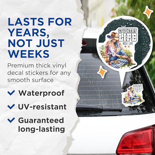 (2 Pack) Country Life Stickers - Best Life - Picnic Scene with Cowgirl and Basket - 5" On Longest Side - Sticks to Smooth Flat Surfaces - Made in USA - BMCS6622