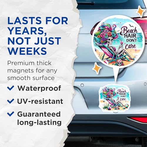 (2 Pack) Beach Skeleton Magnet - Fun Summer Decor - 5" On Longest Side - Sticks to Smooth Flat Surfaces - Made in USA - MAG9575
