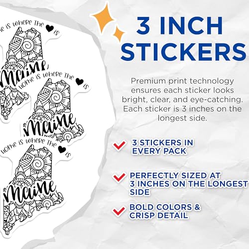 (3 Pack) Maine Decals - Home State - Laptop Stickers - 3 Inches On Longest Side - Easy Peel & Apply - Made in USA - 3MCS7828