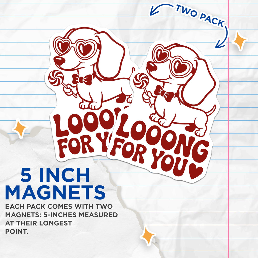 (2 Pack) Dachshund Magnets - Wiener Dog Love Decor - Cute Puppy Refrigerator Art - Funny Pet Lover Souvenir - Valentines Day - 5 Inches On Longest Side - Thick Durable Magnet - Made in USA - MAG21646