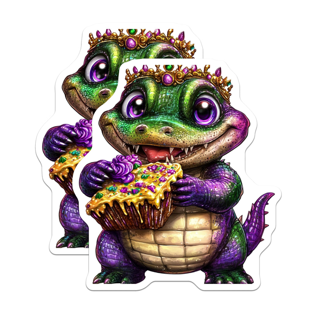 (2 Pack) King Cake Alligator Magnets - Mardi Gras Decor - Cute Alligator Decor - 5" On Longest Side - Premium Magnet - for Cars, Refrigerators, Toolboxes, Lockers - Made in USA - MAG15677