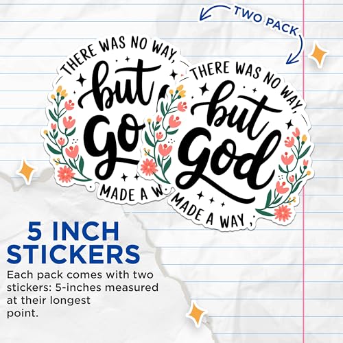 (2 Pack) Inspirational Quote Stickers - Motivational Faith Stickers - Floral God Quote Stickers - 5" On Longest Side - Sticks to Any Smooth Flat Surface - Made in USA - BMCS2911