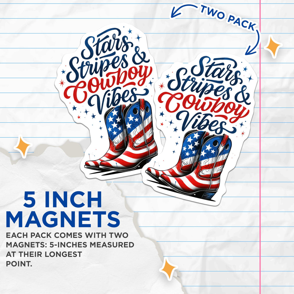 (2 Pack) American Flag Cowboy Boots Magnets - Stars Stripes Western Decor - Patriotic Americana Country Vibe Accessories - 5 Inches On Longest Side - Thick Durable Magnet - Made in USA - MAG20294