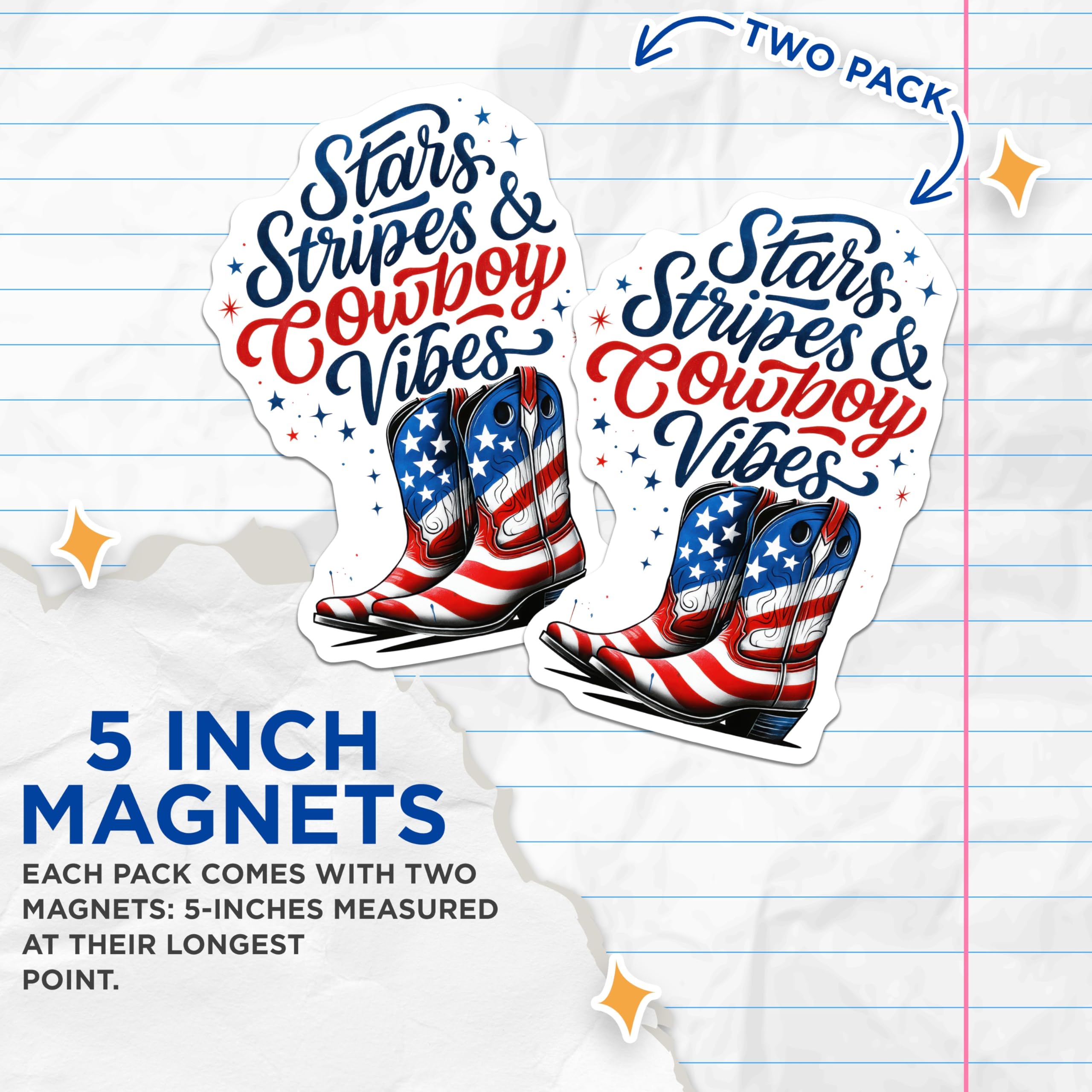 (2 Pack) American Flag Cowboy Boots Magnets - Stars Stripes Western Decor - Patriotic Americana Country Vibe Accessories - 5 Inches On Longest Side - Thick Durable Magnet - Made in USA - MAG20294
