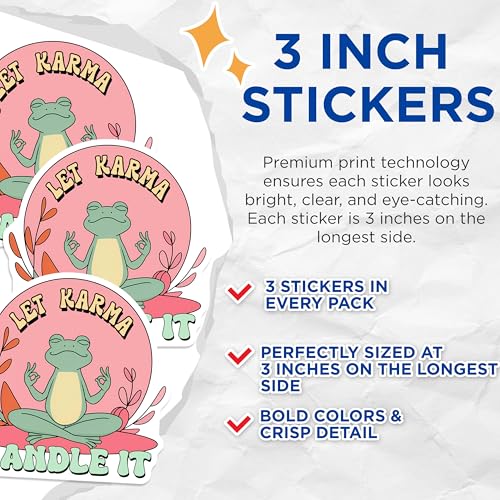(3 Pack) Yoga Frog Decals - Let Karma Handle It Stickers - Laptop Decals - 3 Inches On Longest Side - Easy Peel & Apply - Made in USA - 3MCS2545