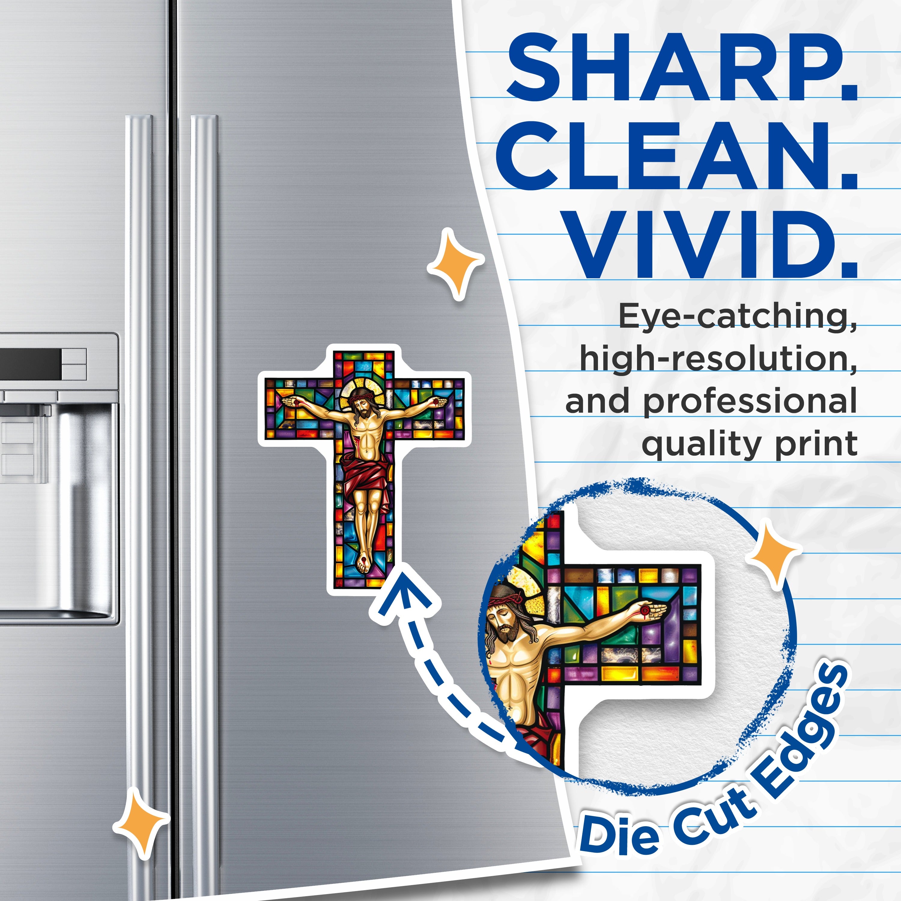 (2 Pack) Stained Glass Crucifix Magnets - Jesus Christ Religious Decor - Christian Faith Art - Devotional Home Accent - 5 Inches On Longest Side - Thick Durable Magnet - Made in USA - MAG39326
