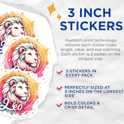 (3 Pack) Leo Zodiac Decals - Astrology Sign Sticker - Laptop Decal- 3 Inches On Longest Side - Easy Peel & Apply - Made in USA - 3MCS5762
