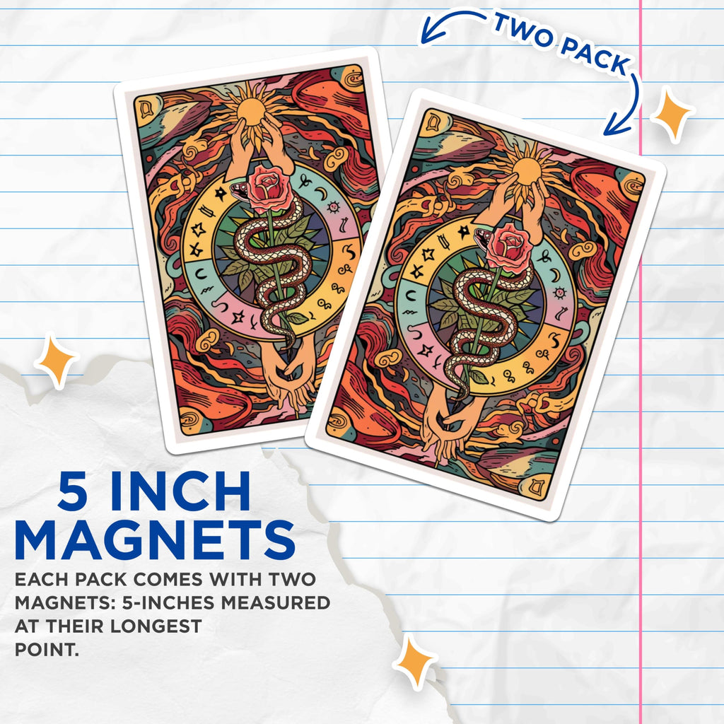 (2 Pack) Mystical Snake Rose Magnets - Celestial Sun Moon Hands Art - Esoteric Alchemical Spiritual Decor - 5 Inches On Longest Side - Thick Durable Magnet - Made in USA - MAG21026