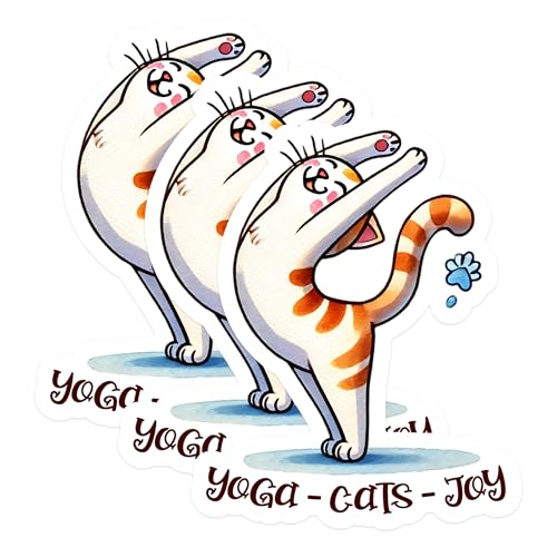 (3 Pack) Yoga Cat Decals - Cute Feline Pose - Laptop Decals - 3 Inches On Longest Side - Easy Peel & Apply - Made in USA - 3MCS1286