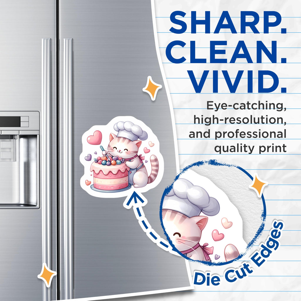 (2 Pack) Adorable Cat Chef Magnets - Sweet Baking Kitten Decor - Dessert Lover Fridge Art - Culinary Kitty Accent - 5 Inches On Longest Side - Thick Durable Magnet - Made in USA - MAG22144