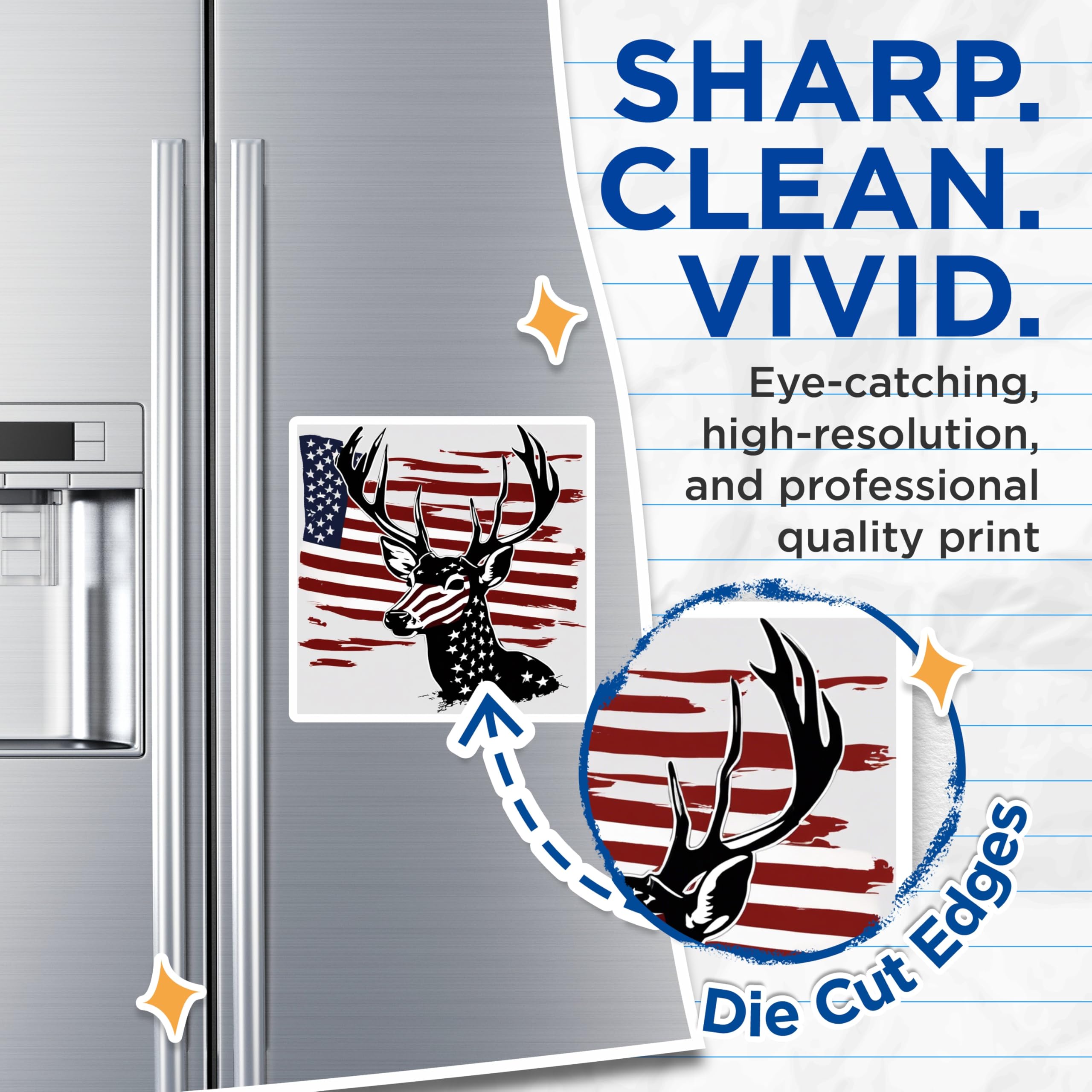 (2 Pack) American Flag Deer Magnets - Patriotic Buck Antler Hunting Scene - US Hunter Truck Fridge Refrigerator Display - 5 Inches On Longest Side - Thick Durable Magnet - Made in USA - MAG19559