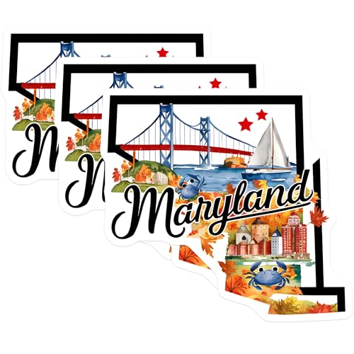 (3 Pack) Maryland Decals - State Pride - Laptop Decals- 3 Inches On Longest Side - Easy Peel & Apply - Made in USA - 3MCS5051